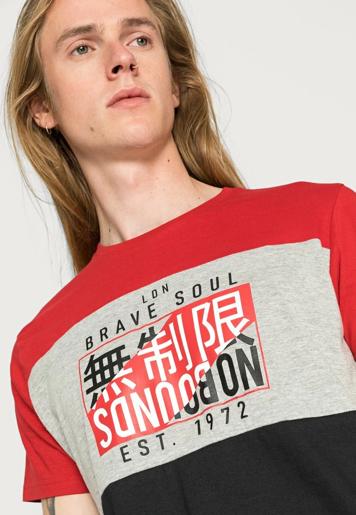 Brave Soul KONAN - Print T-shirt - Red/grey Marl/jet Black - Image 5