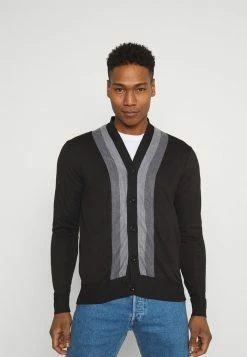 Brave Soul CHALMERS - Cardigan - Jet Black/dark Grey Marl/clement Grey