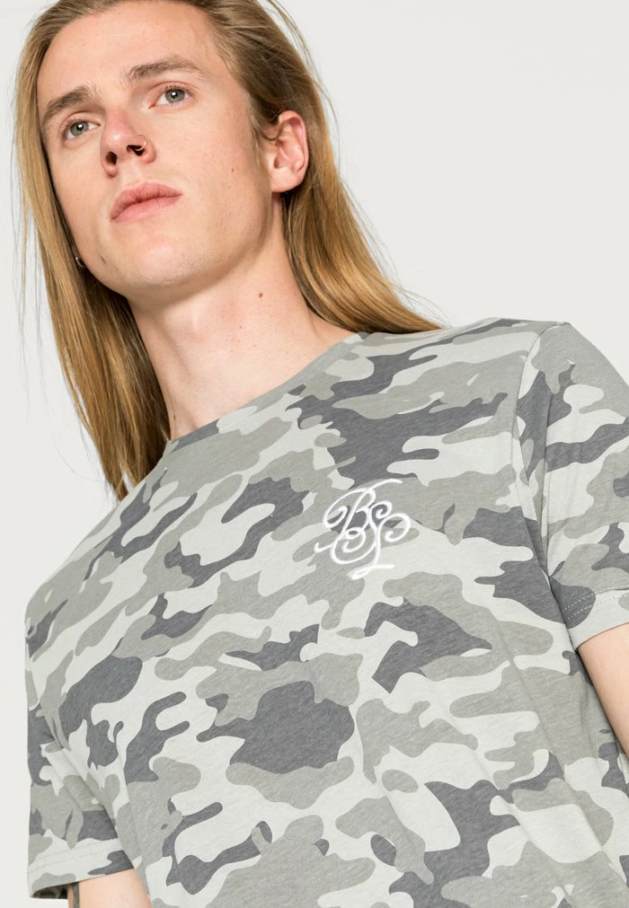 Brave Soul SCRAWL - Print T-shirt - Grey Camo/optic White - Image 5