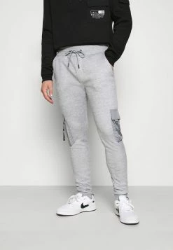 Brave Soul CHELSEA - Tracksuit Bottoms - Grey Marl/jet Black