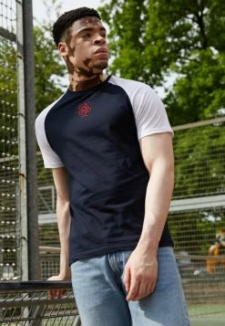 Brave Soul ANDRE - Print T-shirt - Rich Navy/optic White/red