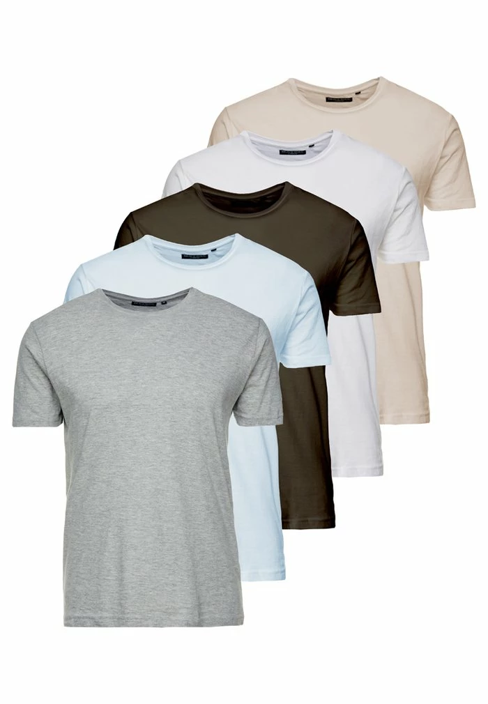 Brave Soul HARRISB 5 PACK - Basic T-shirt - White/khaki/lt Grey Marl/stone/baby Blue - Image 5