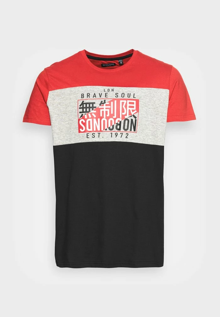 Brave Soul KONAN - Print T-shirt - Red/grey Marl/jet Black - Image 4