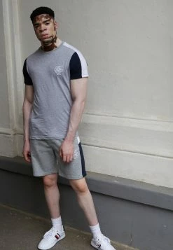 Brave Soul RUBEN - Tracksuit Bottoms - Light Grey Mar/navy White