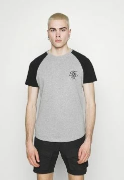 Brave Soul Print T-shirt - Light Grey Marl/ Black