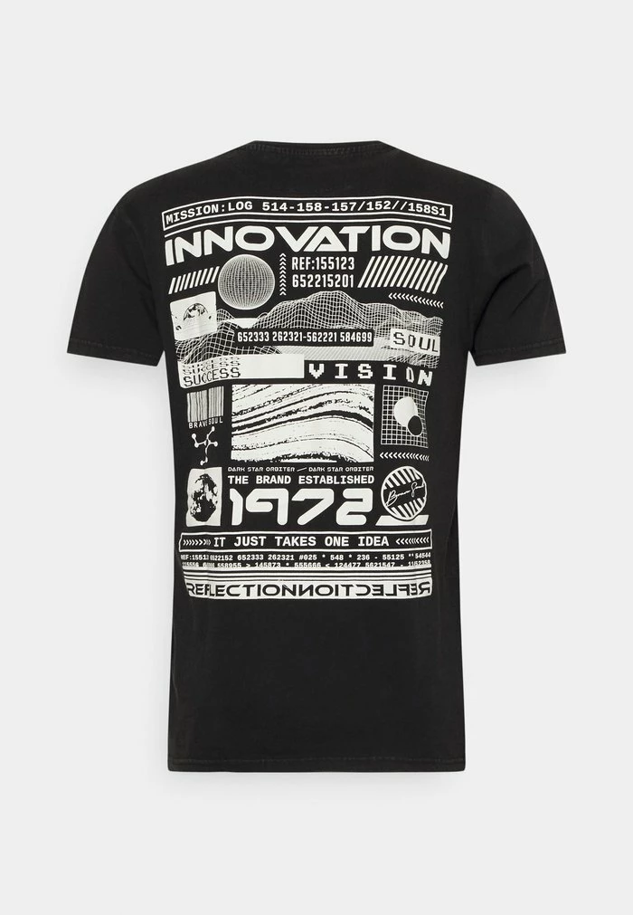 Brave Soul Print T-shirt - Black Cool Wash - Image 2