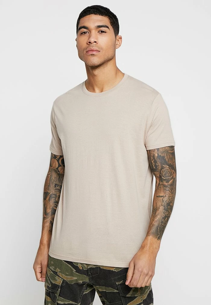 Brave Soul HARRISB 5 PACK - Basic T-shirt - White/khaki/lt Grey Marl/stone/baby Blue