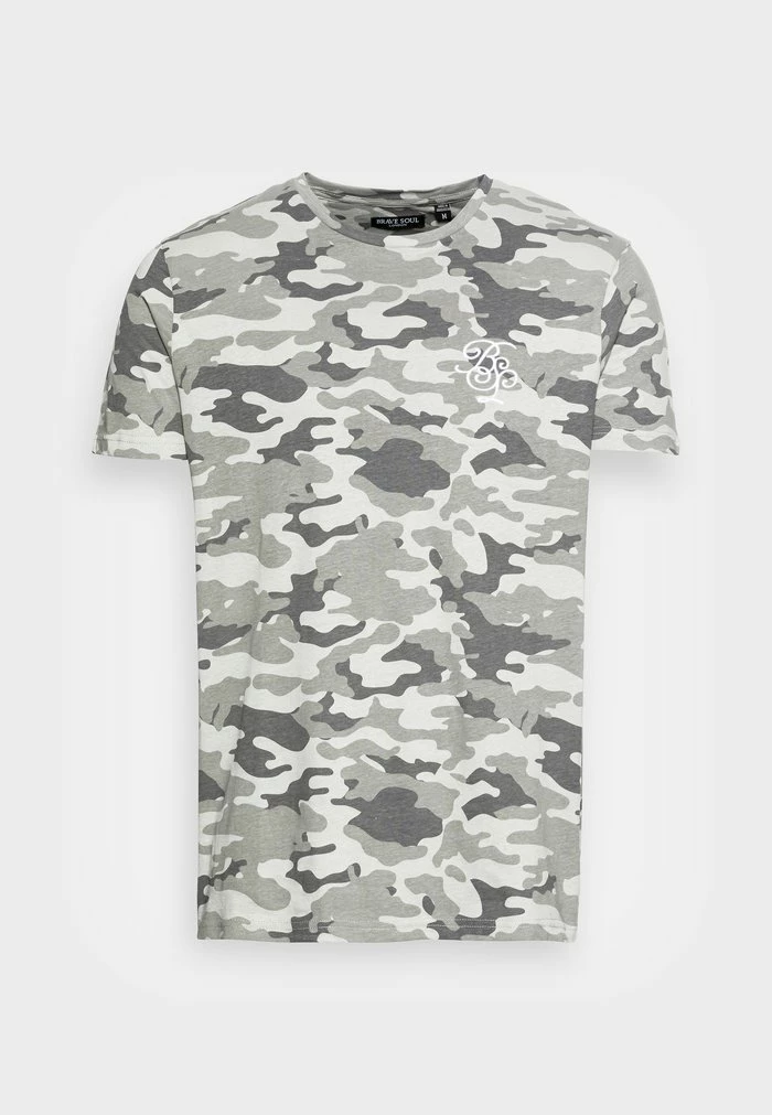 Brave Soul SCRAWL - Print T-shirt - Grey Camo/optic White - Image 4