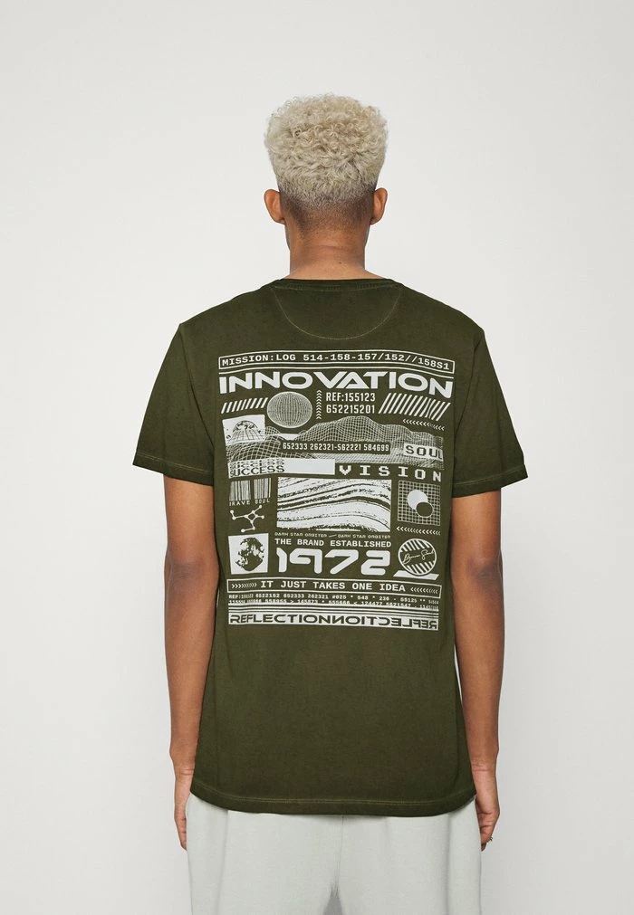 Brave Soul Print T-shirt - Olive Cool Wash - Image 3