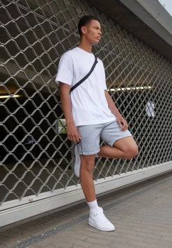 Brave Soul PARKE - Shorts - Light Grey Marl/optic White