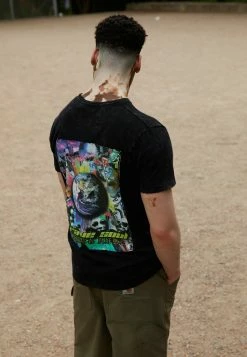 Brave Soul Print T-shirt - Jet Black/acid Wash