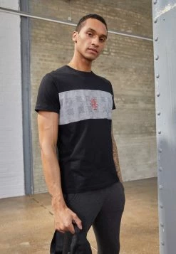 Brave Soul JABARI - Print T-shirt - Black/white/red