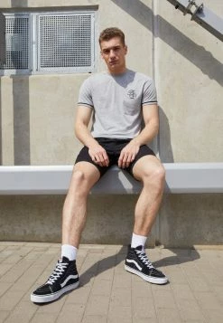 Brave Soul CLADWELLB - Print T-shirt - Light Grey Marl/navy