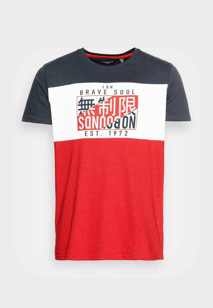 Brave Soul KONAN - Print T-shirt - Navy/optic White/red - Image 4