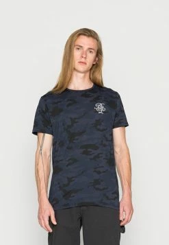 Brave Soul SCRAWL - Print T-shirt - Blue Camo/optic White