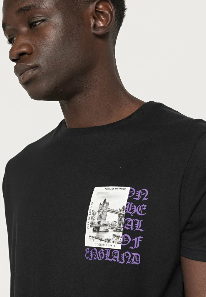 Brave Soul TOWER - Print T-shirt - Jet Black/multicolour - Image 5