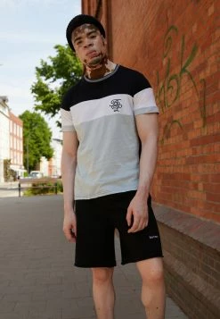 Brave Soul CARSEN - Print T-shirt - Jet Black/optic White/baby Blue