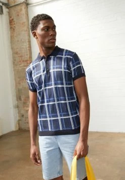 Brave Soul JAXON - Polo Shirt - Navy/ecru/blue Combo