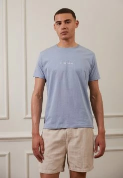 Brave Soul WESLEY - Print T-shirt - Steel Blue/optic White