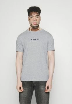 Brave Soul Print T-shirt - Lightt Grey Marl/black