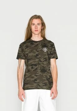 Brave Soul SCRAWL - Print T-shirt - Khaki Camo/optic White