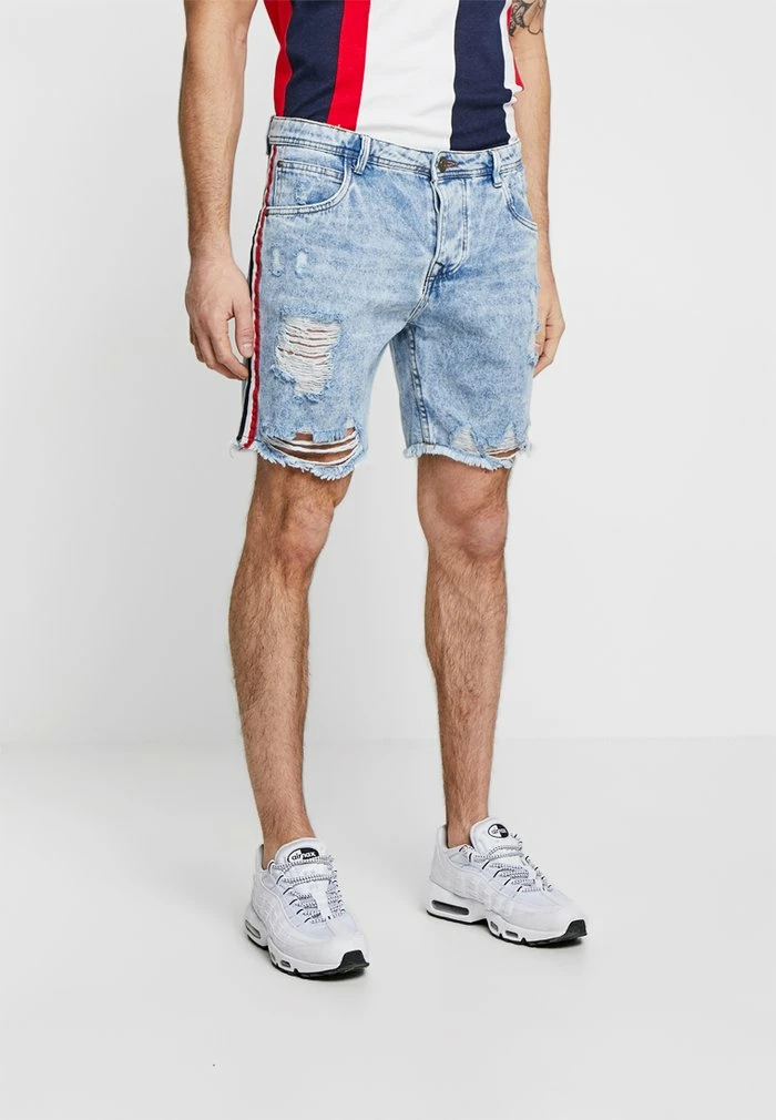 Brave Soul PABLO TAPE - Denim Shorts - Blue Denim