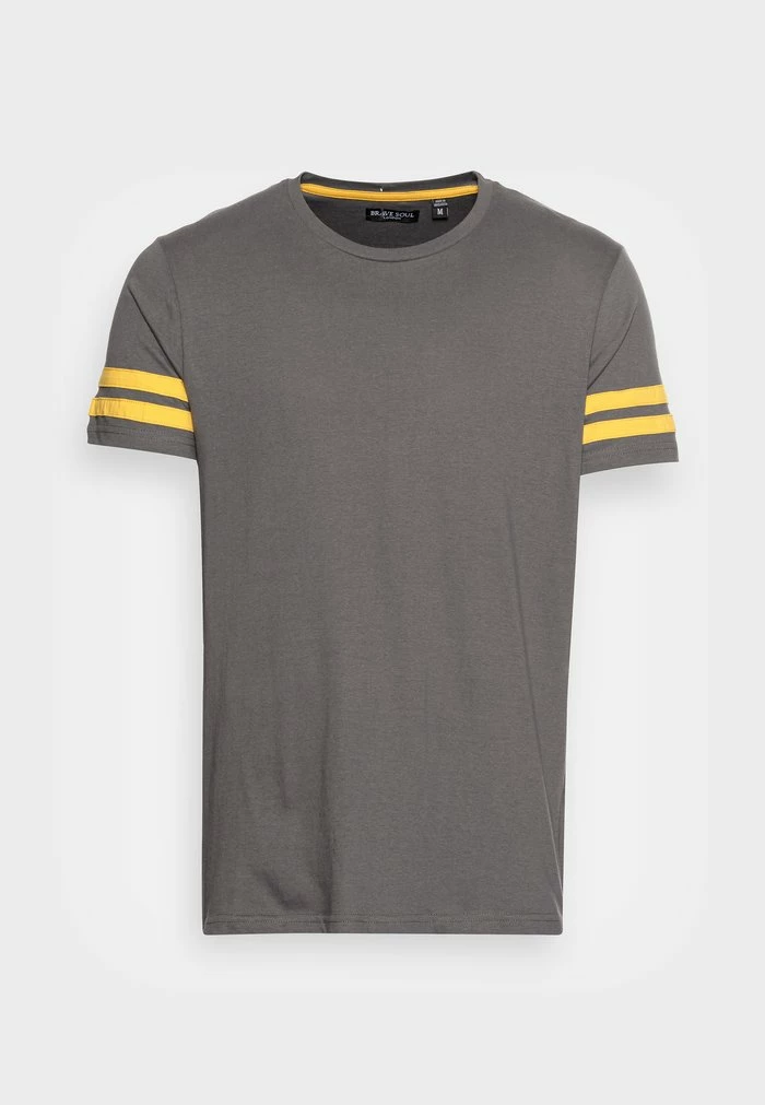 Brave Soul MANOLAS - Print T-shirt - Dark Charcoal/mustard - Image 4