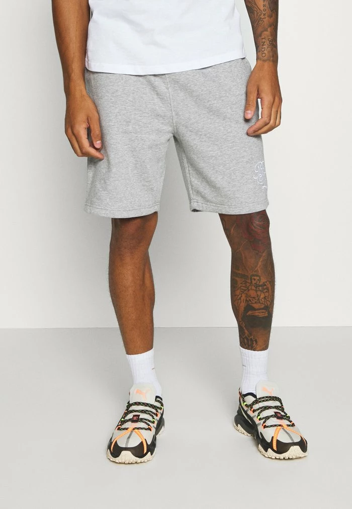 Brave Soul TRISTAN - Tracksuit Bottoms - Light Grey Marl/optic White