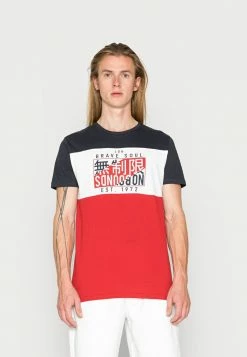 Brave Soul KONAN - Print T-shirt - Navy/optic White/red