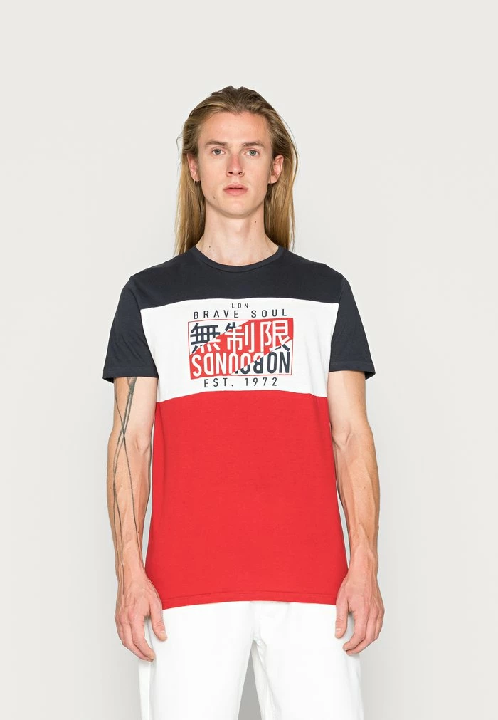 Brave Soul KONAN - Print T-shirt - Navy/optic White/red