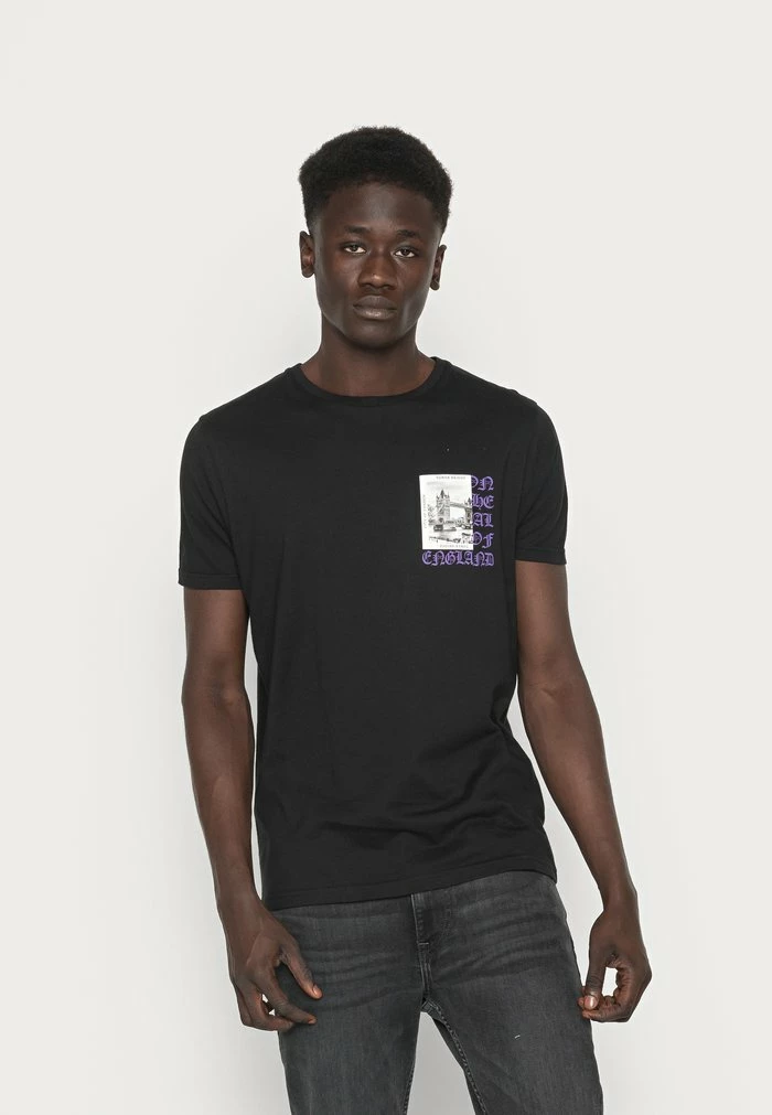 Brave Soul TOWER - Print T-shirt - Jet Black/multicolour